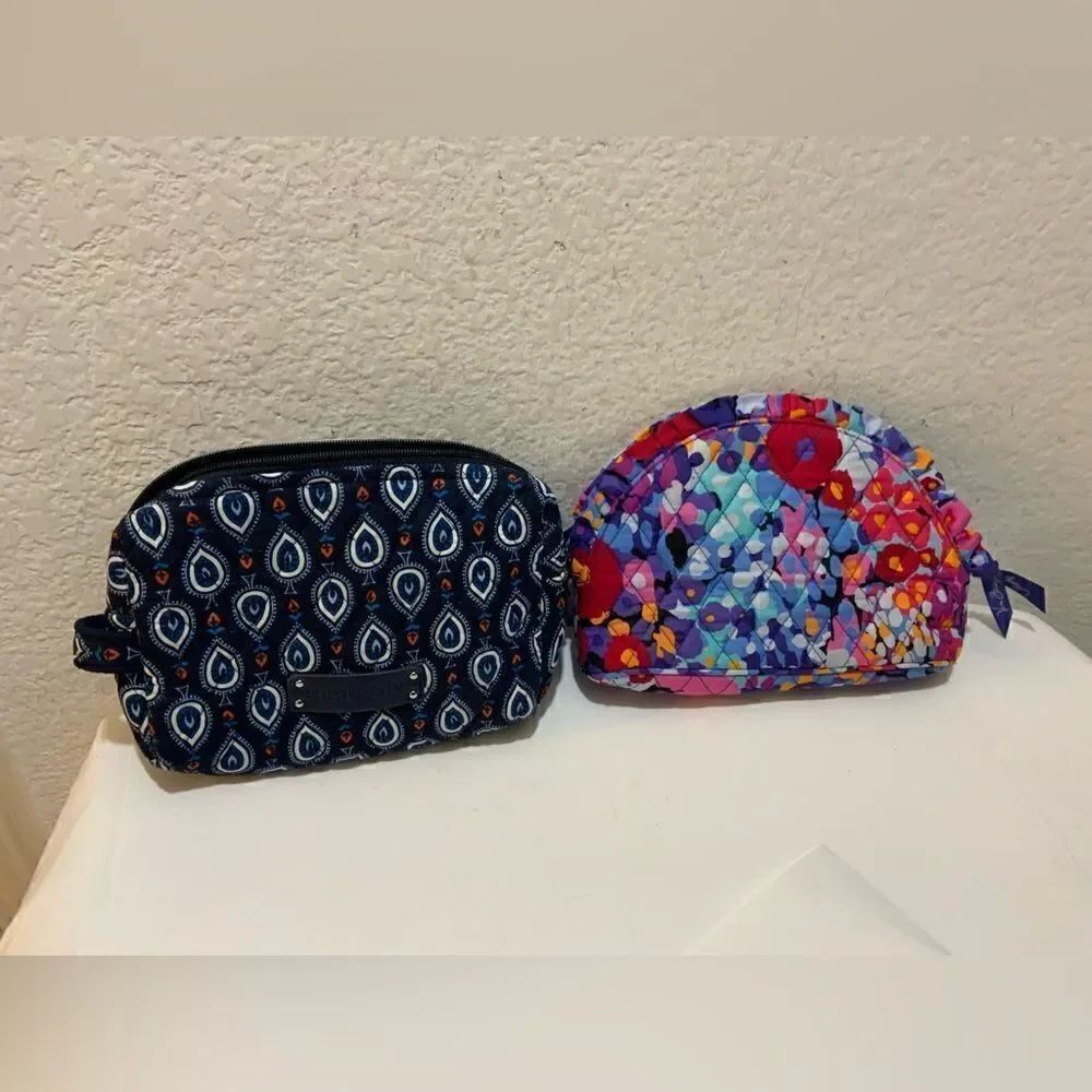 2 Vera Bradley Marrakesh Motifs Blue & floral multicolor Cosmetic Bag lot of 2